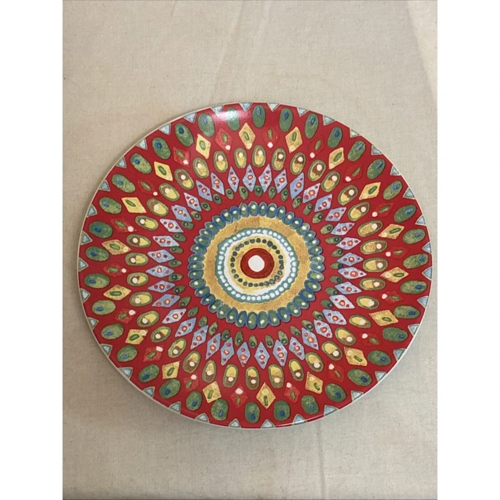 222 Fifth Mayan Jewel Red Fine China Small Salad Dessert Plates Set of 2 6.25